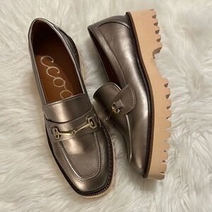 Metallic Loafers with Gold Buckle